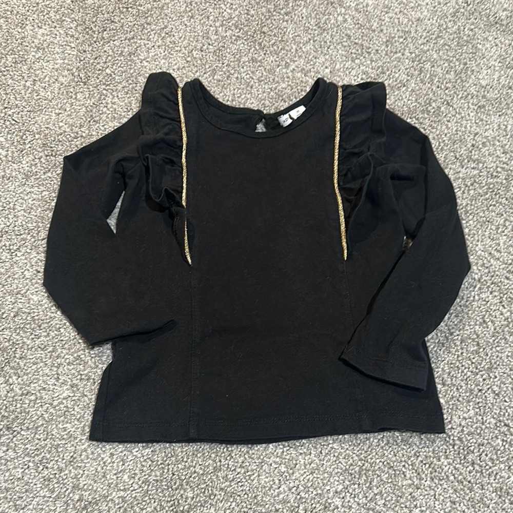 Janie and Jack Black and gold‎ ruffle long sleeve top size 2T